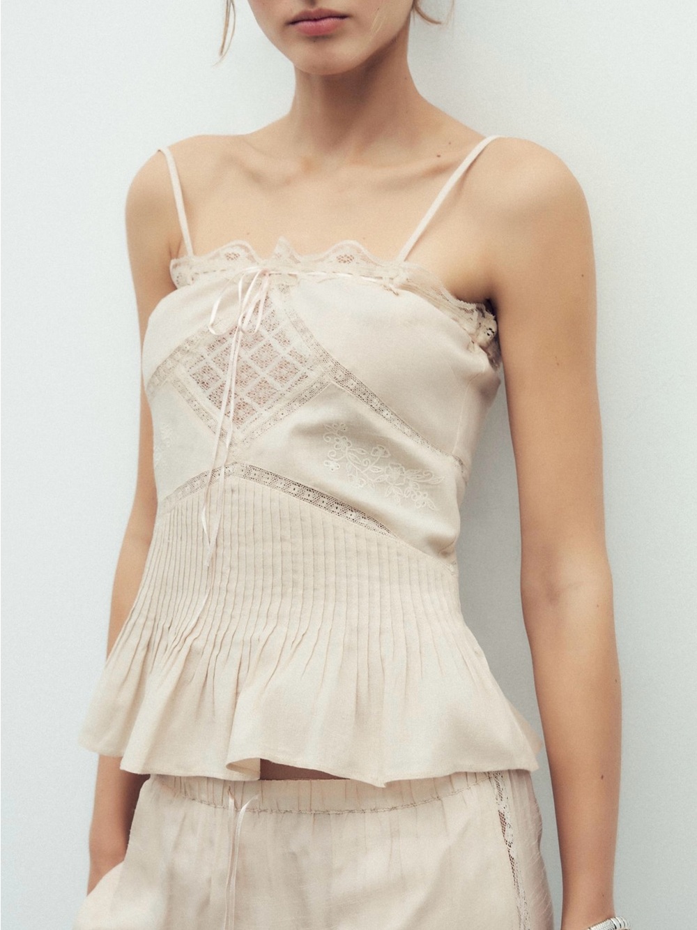 Zara Delicate Lace-Trim Ivory Camisole